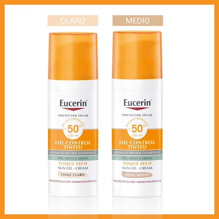 Protector Solar Eucerin SPF50 Oil Control Tinted Toque Seco